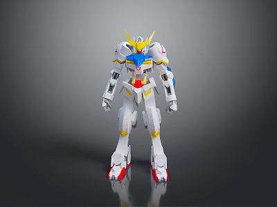 Anime Style Mech Robot Figure With White Body Yellow Head Blue Chest And Red Feet 3d model