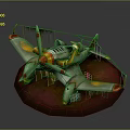 Vintage Cosmic Spacecraft Model Featuring Green Red Yellow Design And Spiral Propeller On Red Base