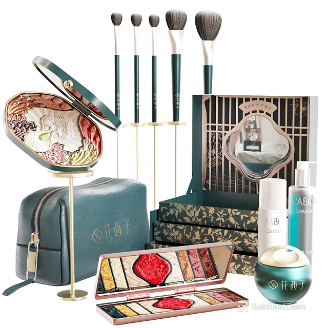 Luxury Perfume And Cosmetics Gift Set With Makeup Brushes Palette Bag And Skincare Products 3d model 