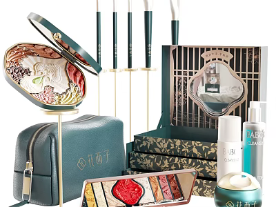 Luxury Perfume And Cosmetics Gift Set With Makeup Brushes Palette Bag And Skincare Products 3d model