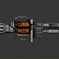 Sci Fi Weapon Device 3D Render With Metallic Frame Orange Coils Handle Grip And Pipes