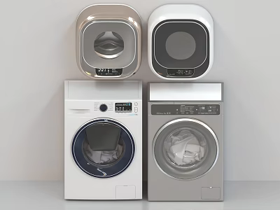 Modern Washing Machines With Multiple Styles And Front Load Designs In Silver White Colors 3d model