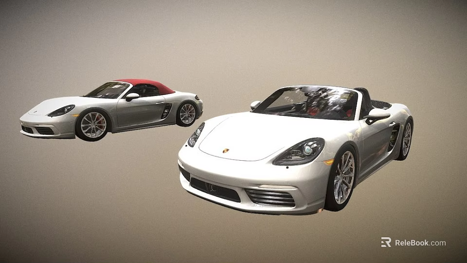Sleek White Silver Convertible Sports Cars With Red Roof Sporty Design And Alloy Wheels 3d model 