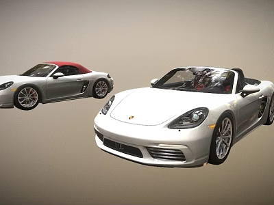 Sleek White Silver Convertible Sports Cars With Red Roof Sporty Design And Alloy Wheels 3d model
