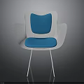 Modern Chair With White Mesh Frame And Blue Seat Back Cushion