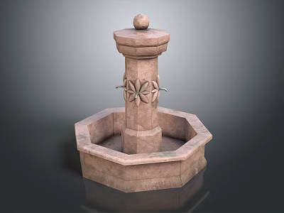 Stone Fountain With Round Top Sphere And Carved Octagonal Basin Design 3d model