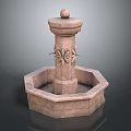 Stone Fountain With Round Top Sphere And Carved Octagonal Basin Design