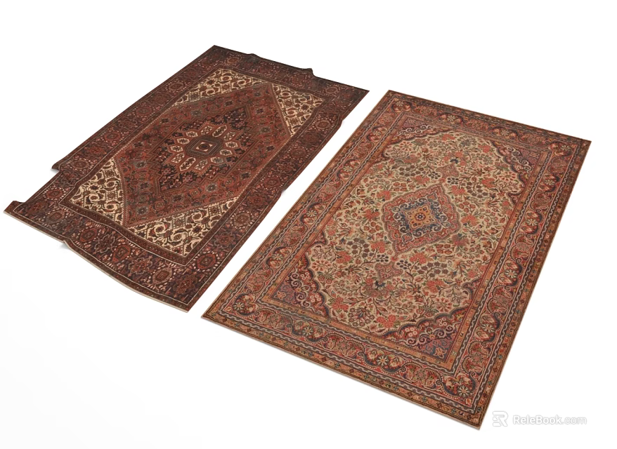 Traditional Square Rugs With Intricate Central Patterns And Ornate Border Details In Warm Tones 3d model 