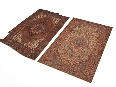 Traditional Square Rugs With Intricate Central Patterns And Ornate Border Details In Warm Tones 3d model