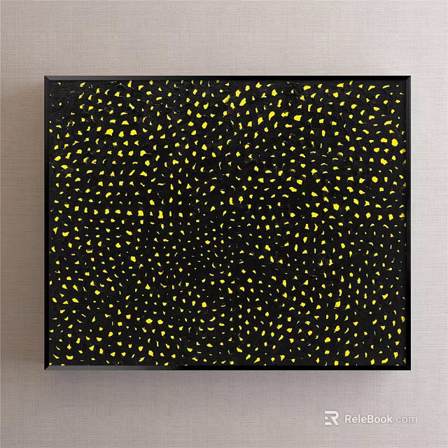 Vibrant Abstract Painting With Black Background Filled With Yellow Dots 3d model 