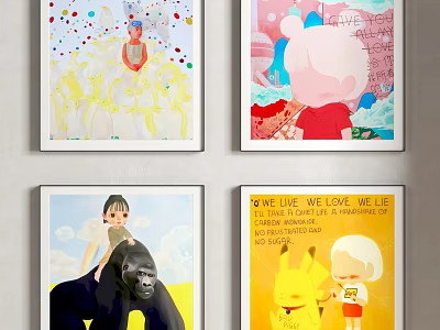 Colorful Decorative Wall Art With Cartoon Characters Girl On Gorilla And Vibrant Scenes 3d model