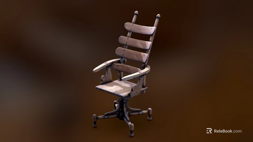 Sturdy Wooden Office Chair With Armrests Metal Frame Rolling Wheels And Comfortable Seat Backrest 3d model 