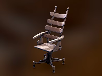 Sturdy Wooden Office Chair With Armrests Metal Frame Rolling Wheels And Comfortable Seat Backrest 3d model