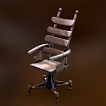 Sturdy Wooden Office Chair With Armrests Metal Frame Rolling Wheels And Comfortable Seat Backrest