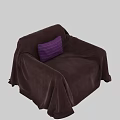 Cozy Brown Single Sofa with Soft Blanket and Purple Striped Pillow