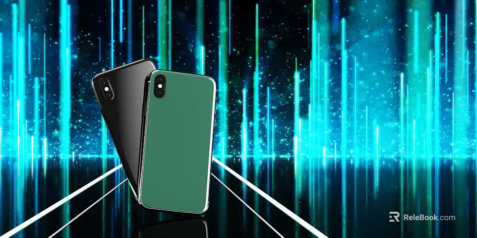 Sleek Modern Mobile Phones In Black And Green With Tech Inspired Background Design 3d model 