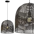 Stylish Modern Cage Shaped Woven Metal Chandelier With Interior Bulb Design