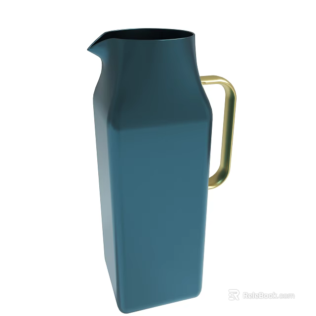 Sleek Blue Vacuum Flask With Golden Handle And Modern Design 3d model 