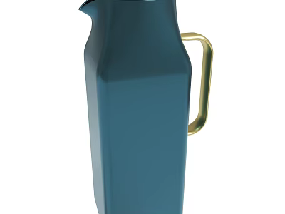Sleek Blue Vacuum Flask With Golden Handle And Modern Design 3d model