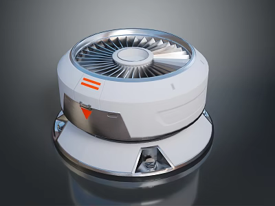 Industrial Equipment Circular Structure With Silver Blades White Body Orange Accents And Metal Base 3d model