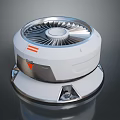 Industrial Equipment Circular Structure With Silver Blades White Body Orange Accents And Metal Base