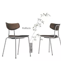 Modern Dining Chairs With Wooden Backrest Metal Legs And Green Plant Decoration