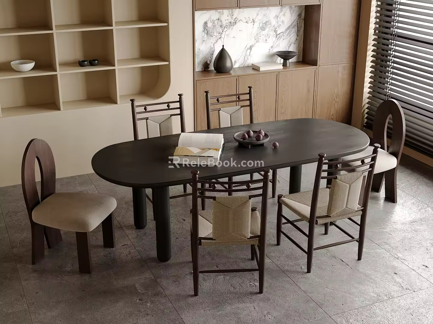 Middle-style dining tables and chairs 3d model