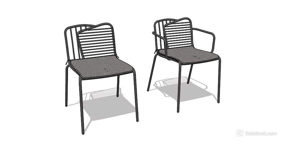 Modern Leisure Chairs With Metal Frame Slatted Backrest And Gray Seat 3d model 