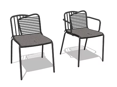 Modern Leisure Chairs With Metal Frame Slatted Backrest And Gray Seat 3d model