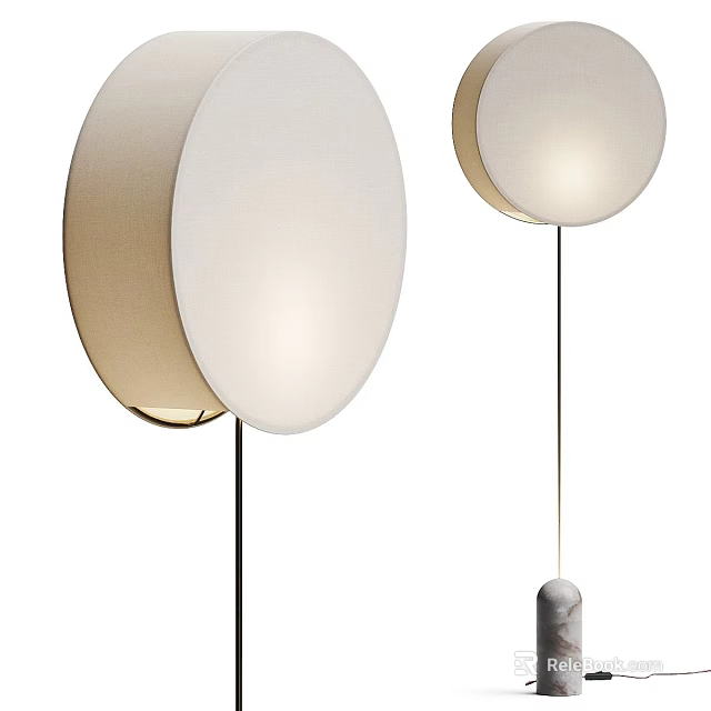 Modern Floor Lamp With Round Fabric Shade And Slim Metal Stand Design 3d model 