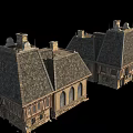Row of Ancient Buildings With Tiled Roofs Arched Windows And Stone Walls