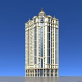 Tall Classical Hotel Building With Beige Exterior And Ornate Top Against Blue Sky