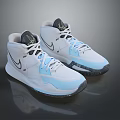 High Top Nike Sneakers in White and Light Blue with Logo Black Sole and Laces