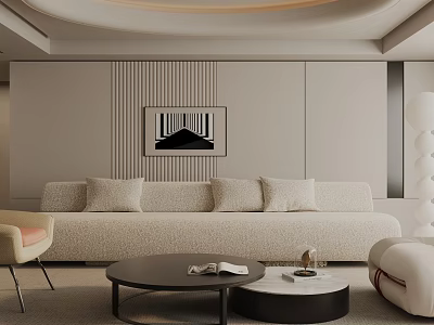 Modern Living Room Interior with Beige Sofa Black Coffee Table and Decorative Wall Art 3d model