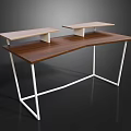 Modern Wooden Desk With Curved Desktop White Metal Frame And Two Shelves