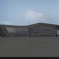Modern Train Station Exterior With Wavy Roof Large Glass Windows And Spacious Square