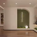 Modern Reception Area With Minimalist Style Arched Design Wooden Flooring And Green Plants
