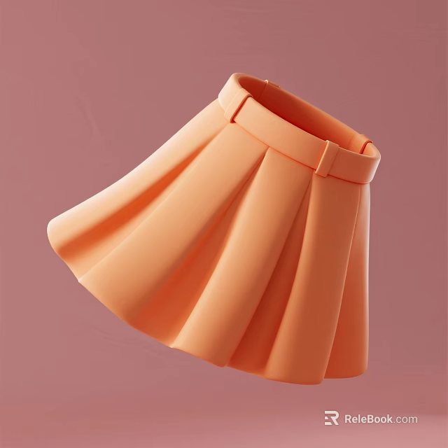 Fashionable Orange Pleated Skirt with Belt Design on Pink Background 3d model 