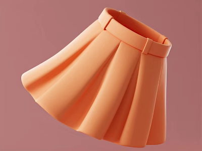 Fashionable Orange Pleated Skirt with Belt Design on Pink Background 3d model