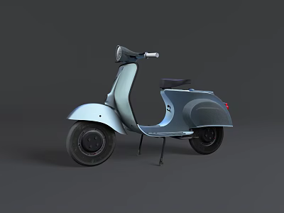 Light Blue Vintage Scooter Side View With Black Seat And Wheels On Gray Background 3d model