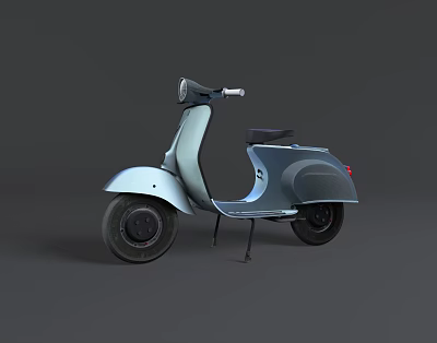 Light Blue Vintage Scooter Side View With Black Seat And Wheels On Gray Background 3d model