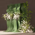 Floral Display With Artistic Green Structured Backdrop White Flowers And Lush Foliage Modern Decorative Arrangement