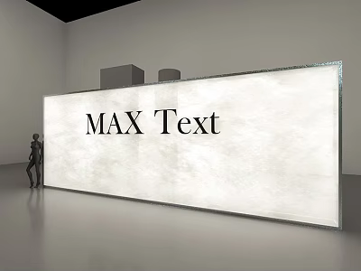 Large White Display Board Featuring MAX Text In Modern Exhibition Hall With Human Figure Stand 3d model