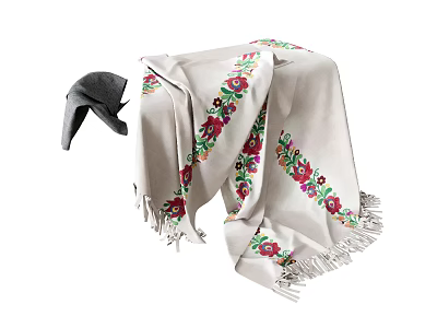 Beige Bed Runner With Colorful Floral Embroidery And Tassel Edges For Bedroom Decor 3d model