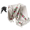 Beige Bed Runner With Colorful Floral Embroidery And Tassel Edges For Bedroom Decor