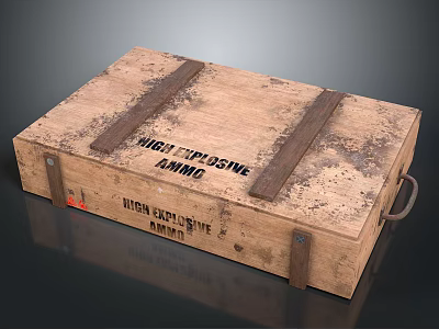 Wooden Crate With High Explosive Iron Cap Style Ammo Labels Aged Look And Metal Straps 3d model