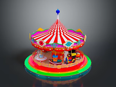 Colorful Carousel Featuring Red White Striped Tent Top Blue Decorative Ball And Layered Colorful Base 3d model