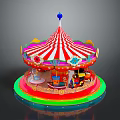 Colorful Carousel Featuring Red White Striped Tent Top Blue Decorative Ball And Layered Colorful Base