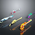 Colorful Sci-Fi Style Weapons With Various Shapes And Vibrant Hues 3d model