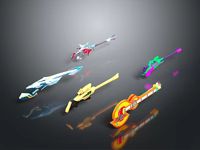 Colorful Sci-Fi Style Weapons With Various Shapes And Vibrant Hues 3d model